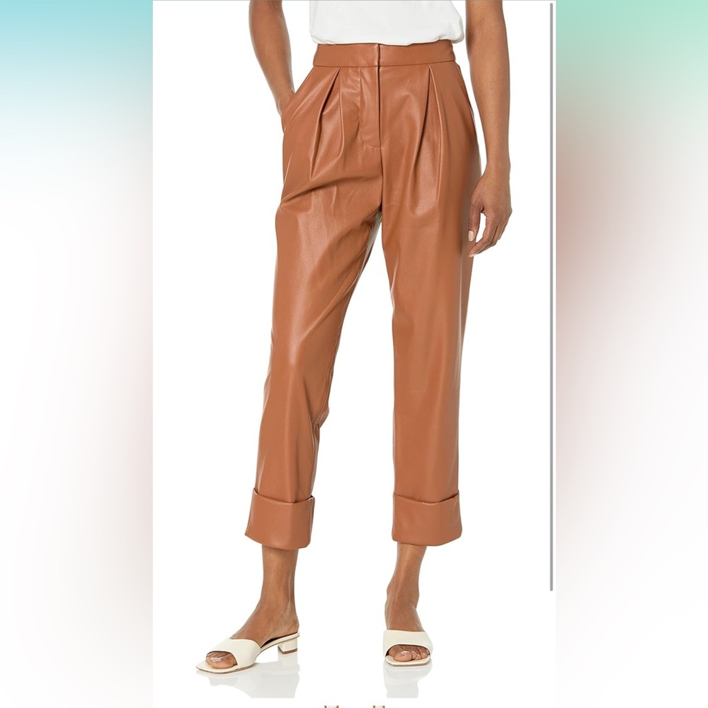 Trina Turk NWT cuffed faux leather pants nutmeg camel